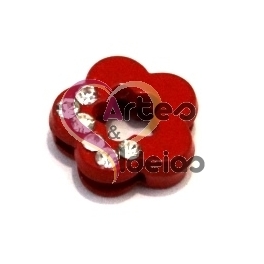 Conta Metal Flor com Brilhantes - Vermelho (8 x 1.5 mm)