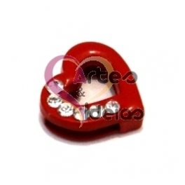 Conta Metal Coração com Brilhantes - Vermelho (8 x 1.5 mm)