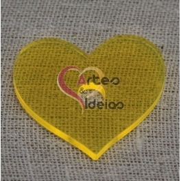 Conta Acrílica Coração - Amarelo Fluorescente (30 x 35 mm) 