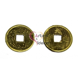 Pendente Metal Moeda Antiga da China - Dourado Velho (20 mm)
