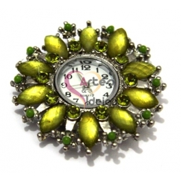 Mostrador de Relógio Flor de Cristais Verdes