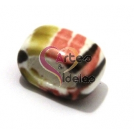 Conta de Cerâmica Ovalada - Brown, Pink, Mustard (10 x 5 mm)