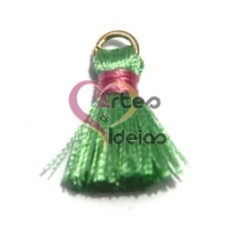 Pompom de Seda com Argola - Verde Claro com Rosa (20 mm)