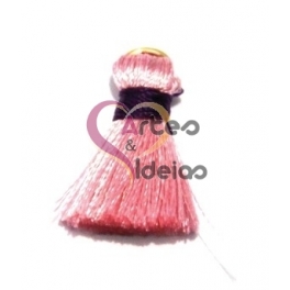 Pompom de Seda com Argola - Rosa Pastel com Roxo (20 mm)