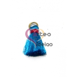 Pompom de Seda com Argola - Azul com Fuchsia (20 mm)