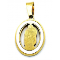 Pendente Aço Inox Oval Nossa Senhora Aro Madreperola - Dourado (18x14mm)