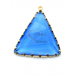 Pendente Latão AQ Triangulo Cristal Azul Celeste - Dourado (35x30mm)