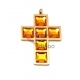 Pendente Aço Inox Cruz Cristais Quadrados [Laranja] - Dourado (34x23mm)