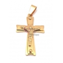 Pendente Aço Inox Cruz 3D com Cristo Simples - Dourado (40x26mm)