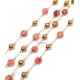 Corrente Aço Inox Bolas e Pedras Semi-Preciosas Facetadas Rosa Morango [5mm] - Dourado [97cm]