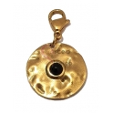 Pendente Aço Inox com Mosquetão Efeito Martelado Pedra Preta - Dourado (20mm)