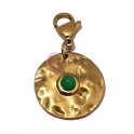 Pendente Aço Inox com Mosquetão Efeito Martelado Pedra Verde - Dourado (20mm)