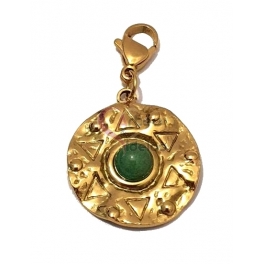 Pendente Aço Inox com Mosquetão Azteca Pedra Verde - Dourado (21mm)