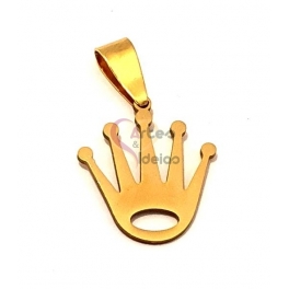 Pendente Aço Inox Coroa 5 Bicos - Dourado (21x18mm)