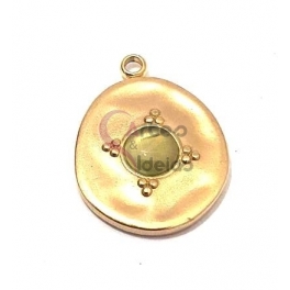 Pendente Aço Inox Irregular com Pedra Verde - Dourado (23x18mm)