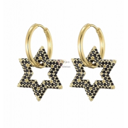 Brincos Aço Inox Estrelas de Zircónias Pretas - Dourado