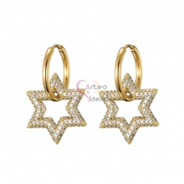 Brincos Aço Inox Estrelas de Zircónias - Dourado