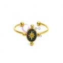 Anel Aço Inox Ajustável Oval Estrela [Verde] - Dourado