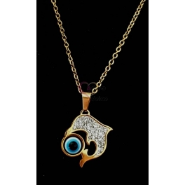 Fio Aço Inox Evil Eye Collection [Golfinho Brilhantes] - Dourado