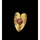 Anel Aço Inox Coração Irregular Pedra Rosa - Dourado