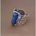 Anel Aço Inox Pedra Lápis Lazuli - Prateado