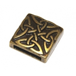 Conta Metal Quadrado Relevos Celtas - Bronze (13 x 2)