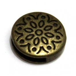 Conta Metal Redonda Floral - Bronze (13 x 2)